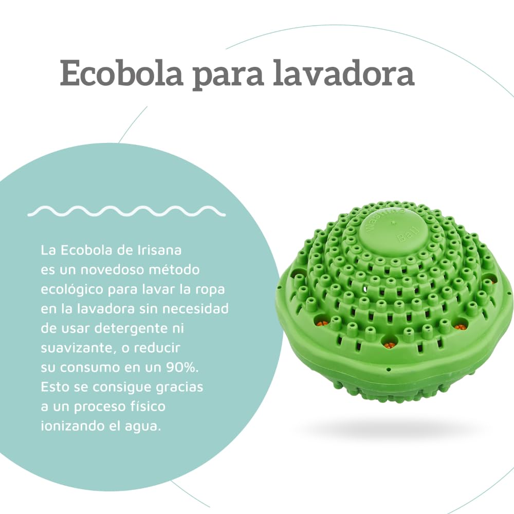 Irisana - Pod para Lavadora - Pack de 2 - Verde - Duración hasta 1000 Lavados - Bola Ecológica para Limpiar sin Detergente ni Suavizante