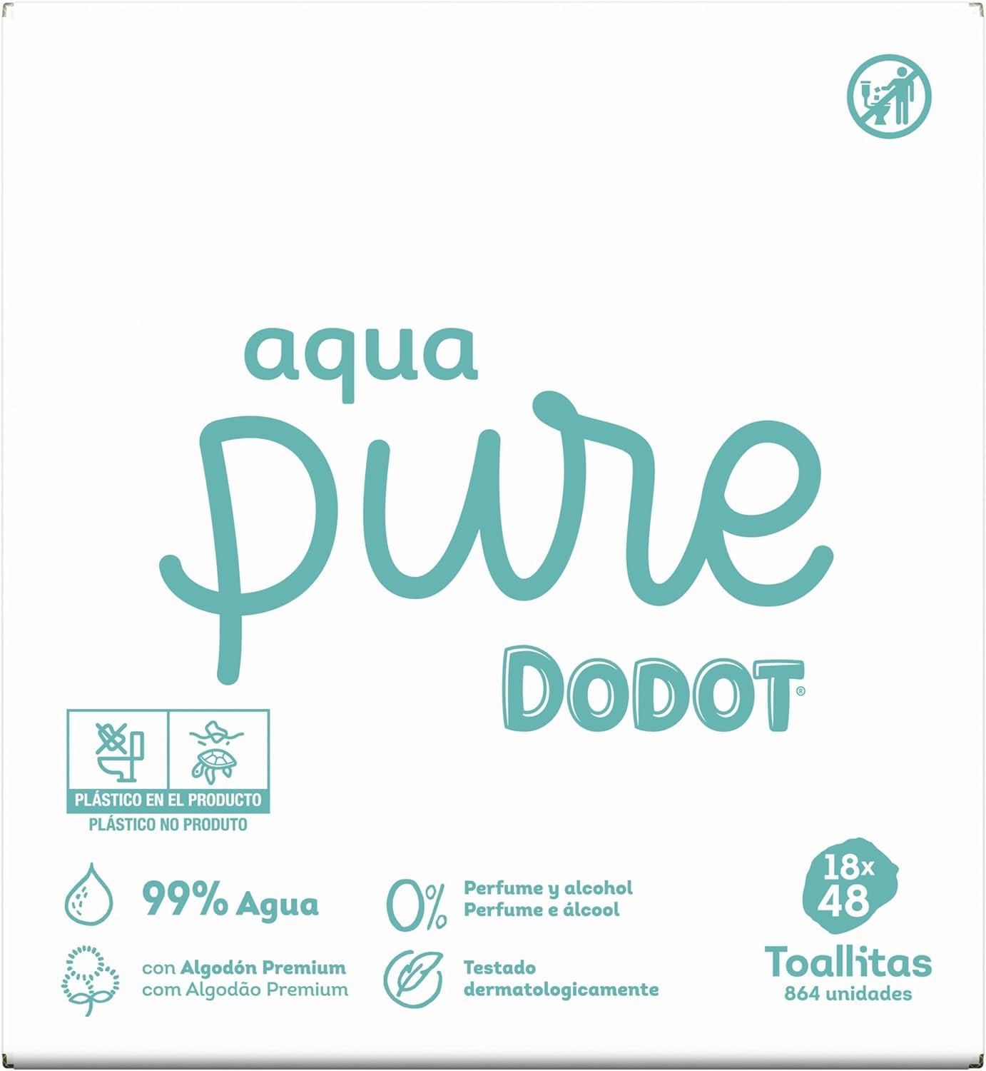 Dodot Toallitas Aqua Pure para Bebé, 99% Agua, 864 Toallitas, 18 Paquetes (14+4 Gratis)
