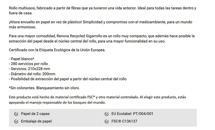 Recycled Kitchen Rolls Ecolabel | Ecological Gigarollo