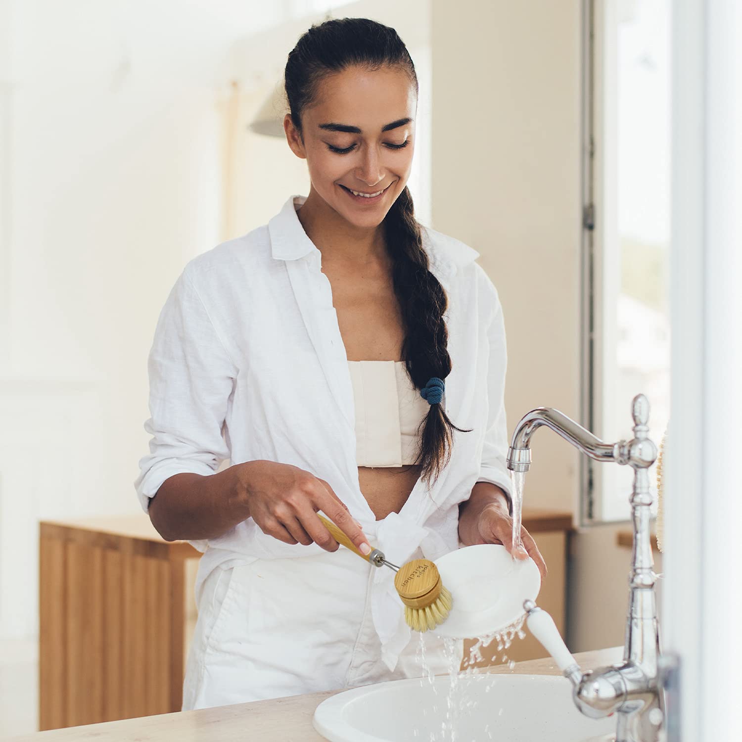 Joeji's Kitchen Cepillo Fregar Platos Juego de 4 Cabezales de Repuesto para Cepillo de Vajilla Natural de Madera ecológico con Mango de bambú y cerdas de Fibra de sisal Cepillo Platos Cepillo Cocina