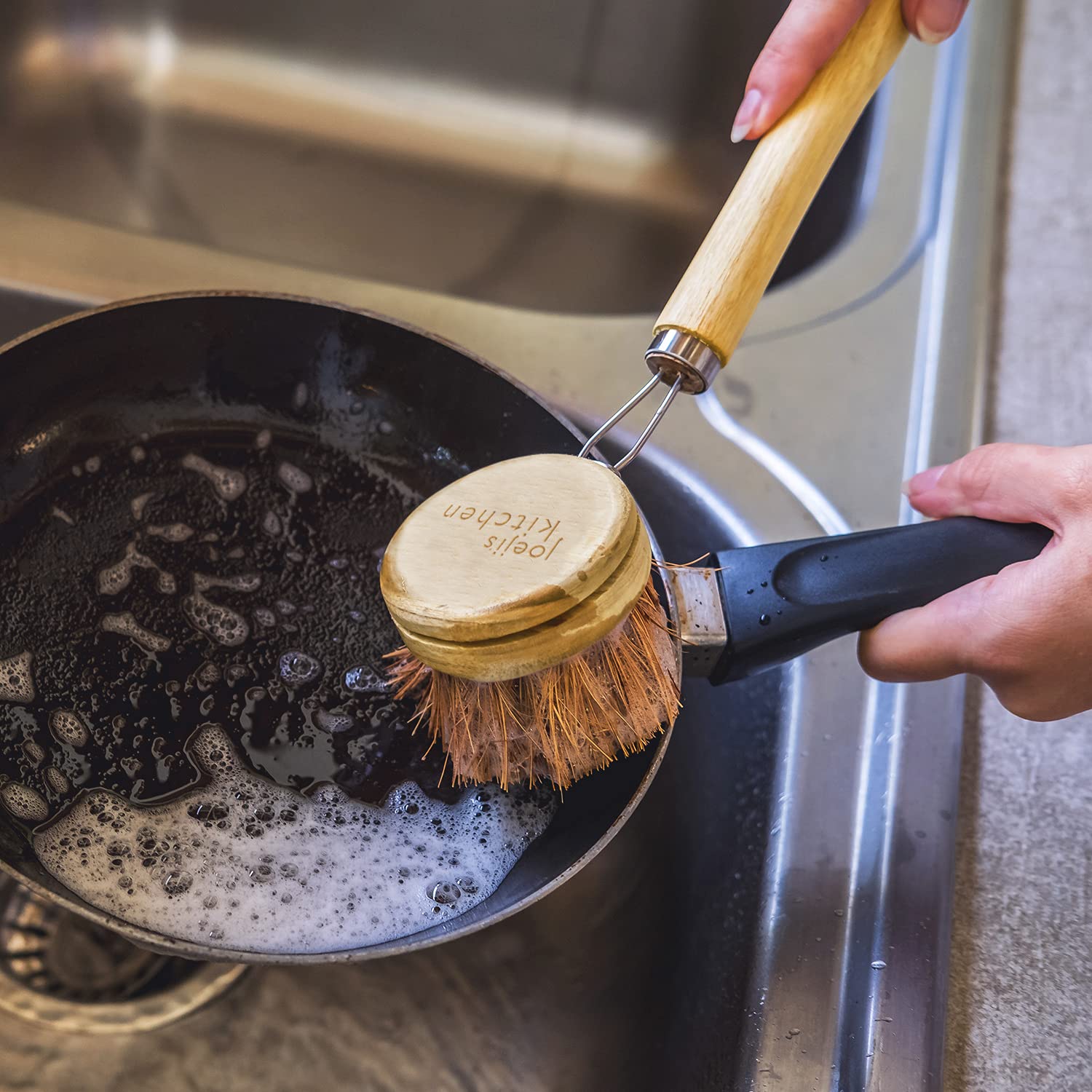 Joeji's Kitchen Cepillo Fregar Platos Juego de 4 Cabezales de Repuesto para Cepillo de Vajilla Natural de Madera ecológico con Mango de bambú y cerdas de Fibra de sisal Cepillo Platos Cepillo Cocina