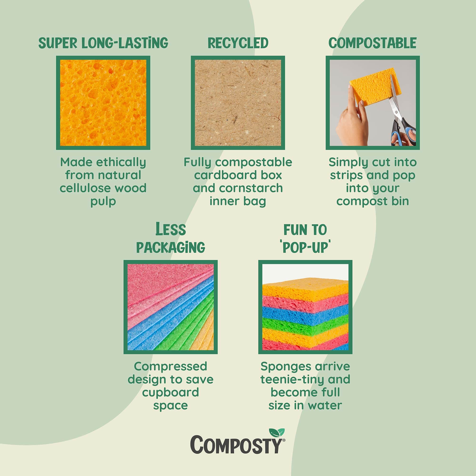 Compostable Pop-Up Eco-Friendly Sponges | 12 Units