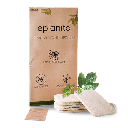 eplanita Esponjas Naturales para Lavar Platos, Estropajos Cocina, Eco Scrubber, Planta de Lufa Natural, Biodegradable y Cero Residuos (Paquete de 6)