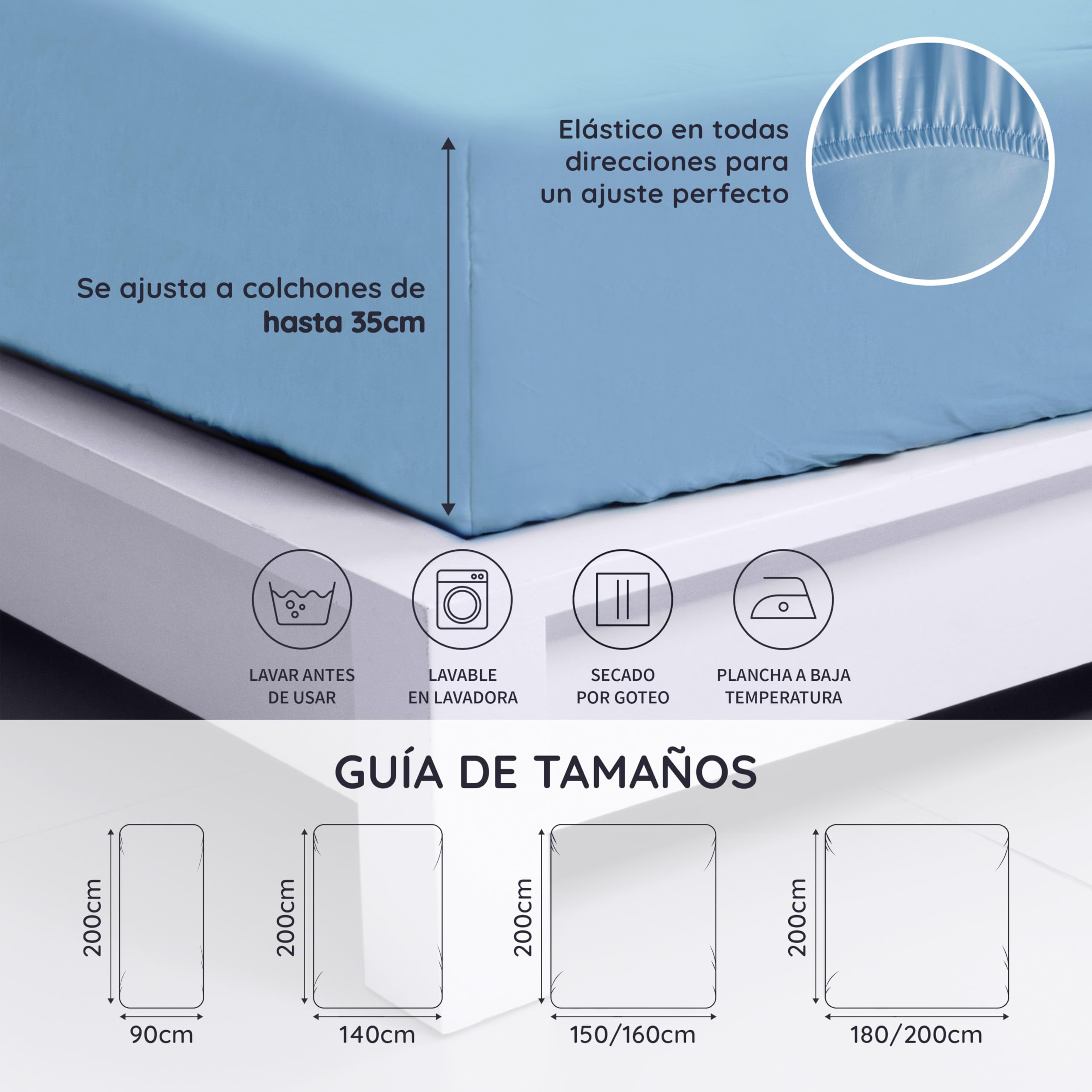 Sábana Bajera de Bambú | Azul Claro - 90x190 cm | Suave y Lujosa | Fitted Sheet | Tejido de Microfibra Bambu | Bed Sheets | Sostenible | Sábana Hipoalergénica | Transpirable | Bambaw