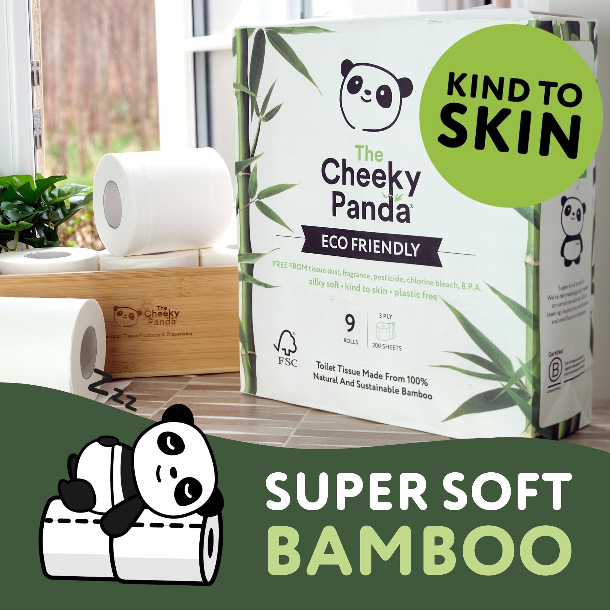 The Cheeky Panda Papel Higiénico de Bambú | 48 Rollos x 200 Hojas | 3 Capas 100% Bambú Biodegradable Sin Plástico | Paquete a Granel