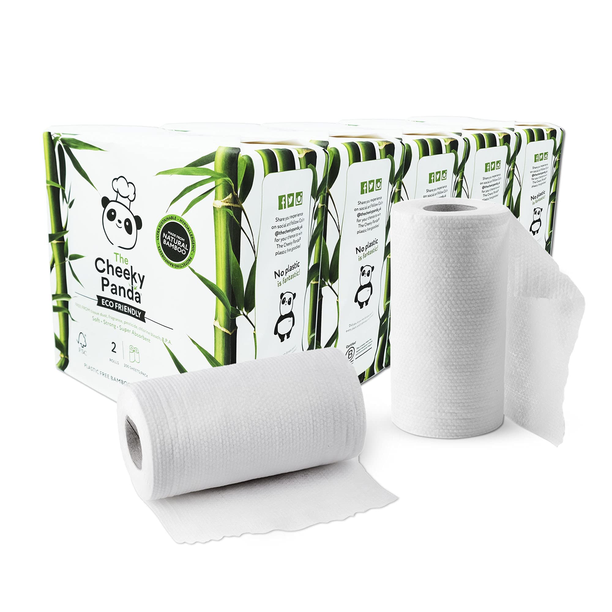 The Cheeky Panda Papel Cocina de Bambú | 10 x Rollo Cocina | 2 Capas – 100 Hojas Por Rollo | Super Absorbente y Ecológico | Sin Plásticos y Certificado FSC