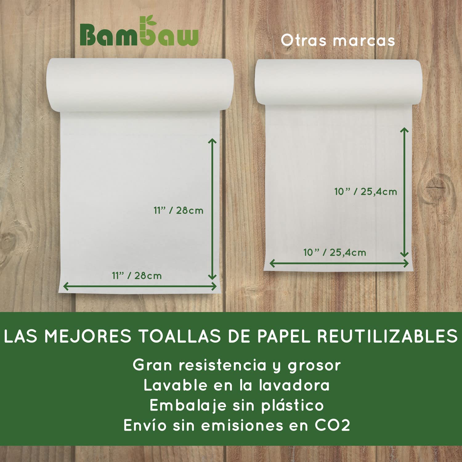 Paños reutilizables | Rollo de cocina ecológico | Multiusos | Resistente y absorbente | Bayetas ecológicas | Secado rápido y antibacteriano | 20 Hojas | Bambaw