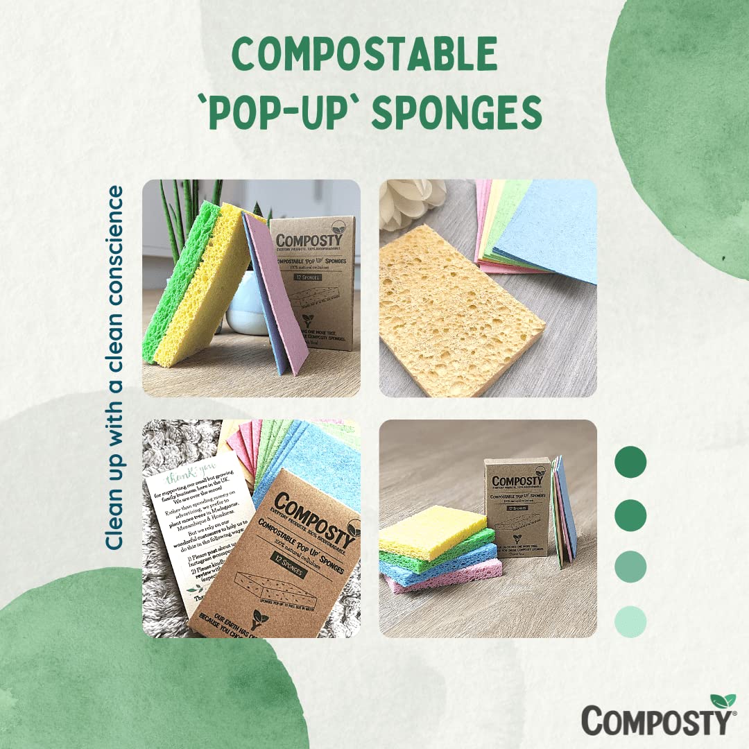 Compostable Pop-Up Eco-Friendly Sponges | 12 Units