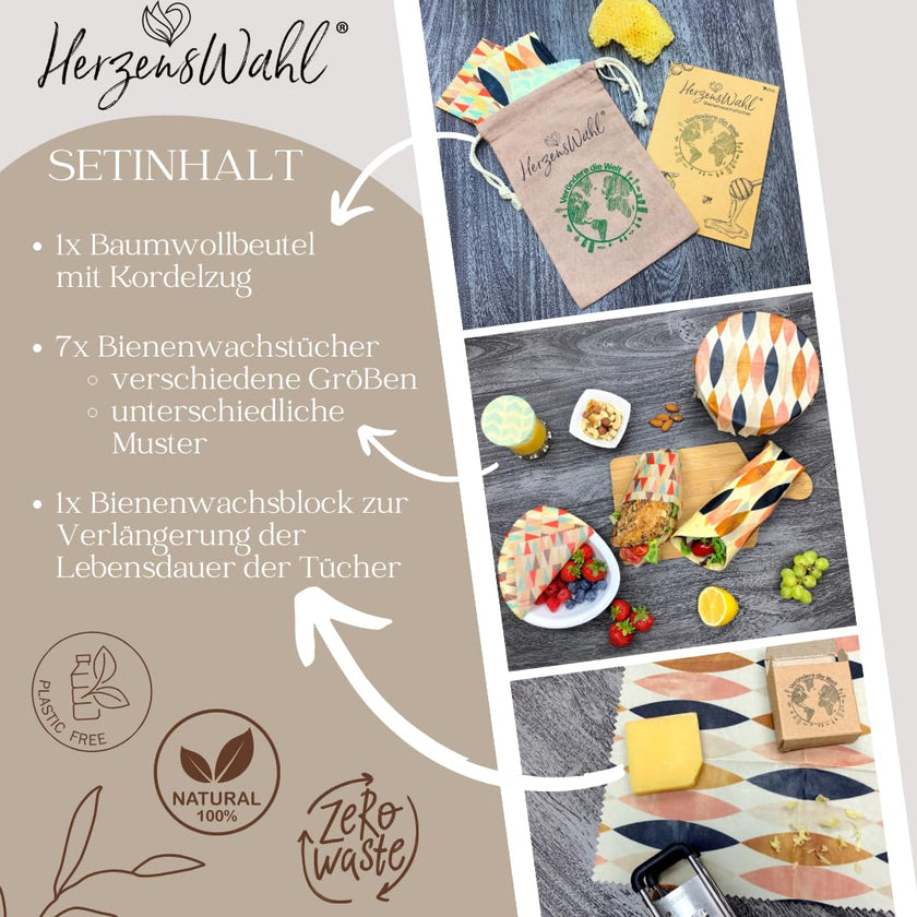 Set of 7 beeswax cloths