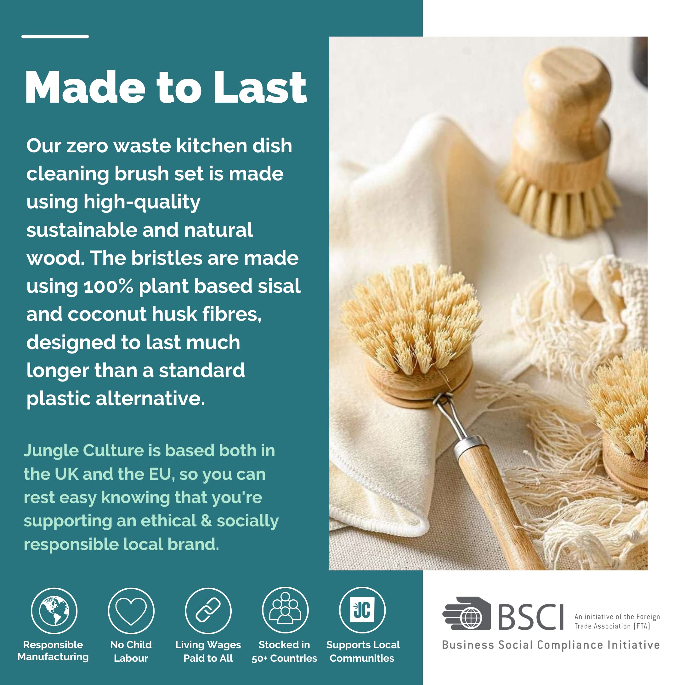 6 Natural Bamboo Brushes for Kitchen Cleaning