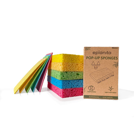 EPLANITA Esponjas Pop-up (Paquete de 5) celulosa Natural, compostable, Limpieza sin arañazos para Cocina y baño, lavarse, Exfoliante ecológico, Manualidades de Bricolaje