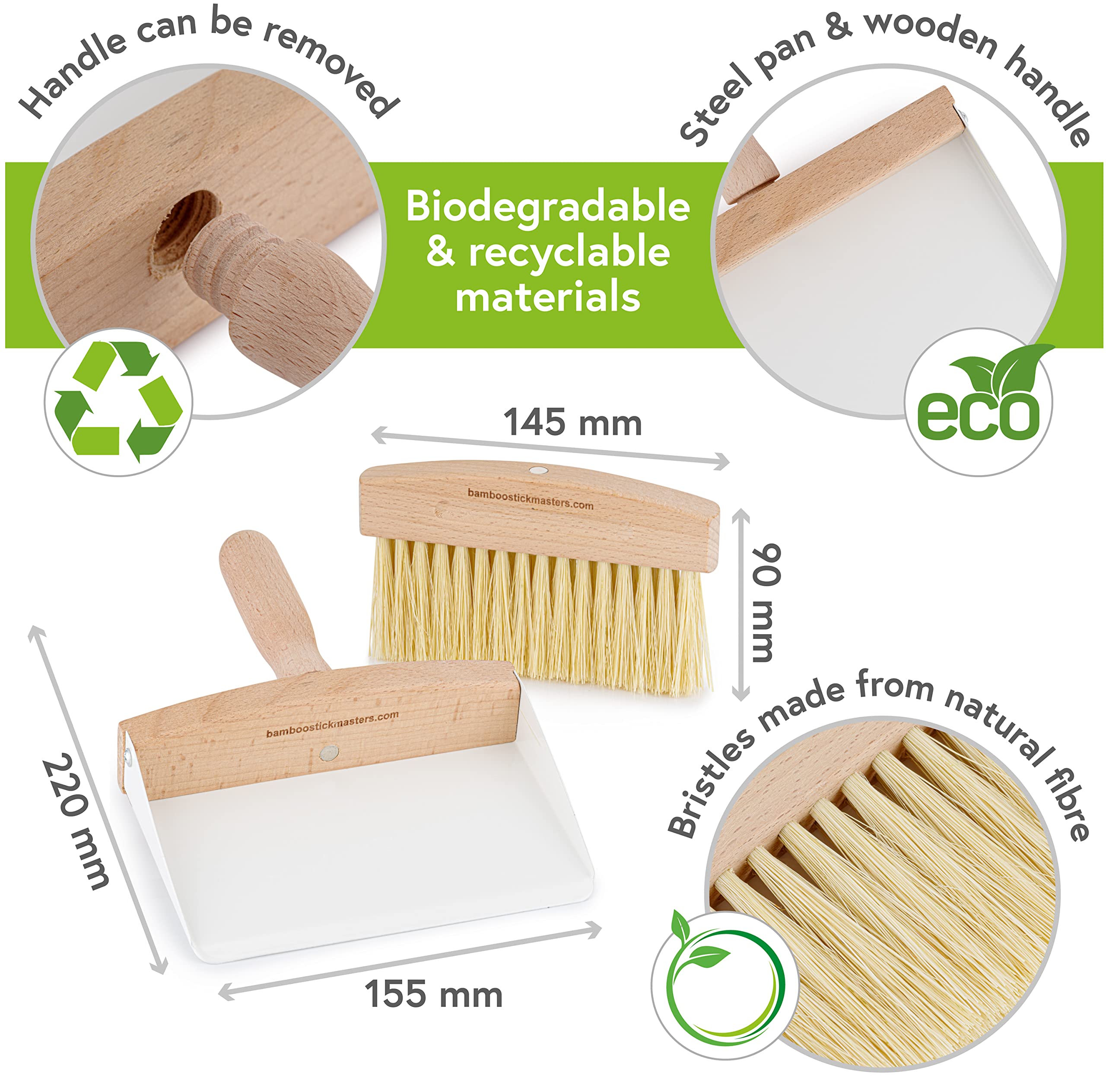 Natural and Eco-Friendly Wooden Dustpan and Brush Set