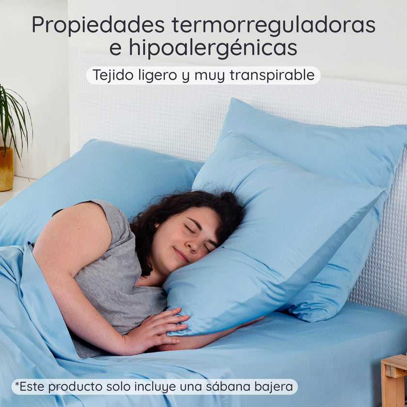 Light Blue Bamboo Fitted Sheet 90x190 cm | Hypoallergenic