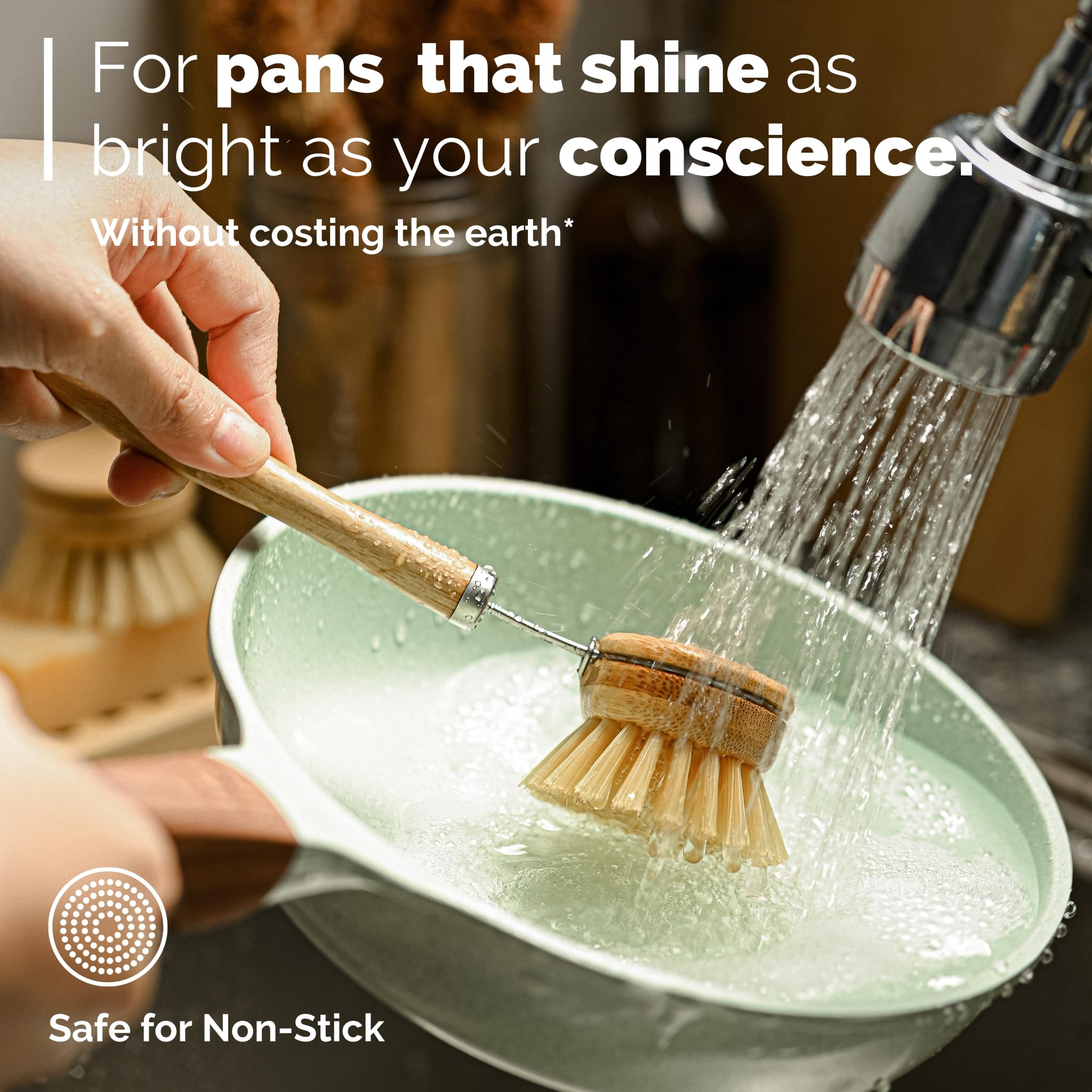 6 Natural Bamboo Brushes for Kitchen Cleaning