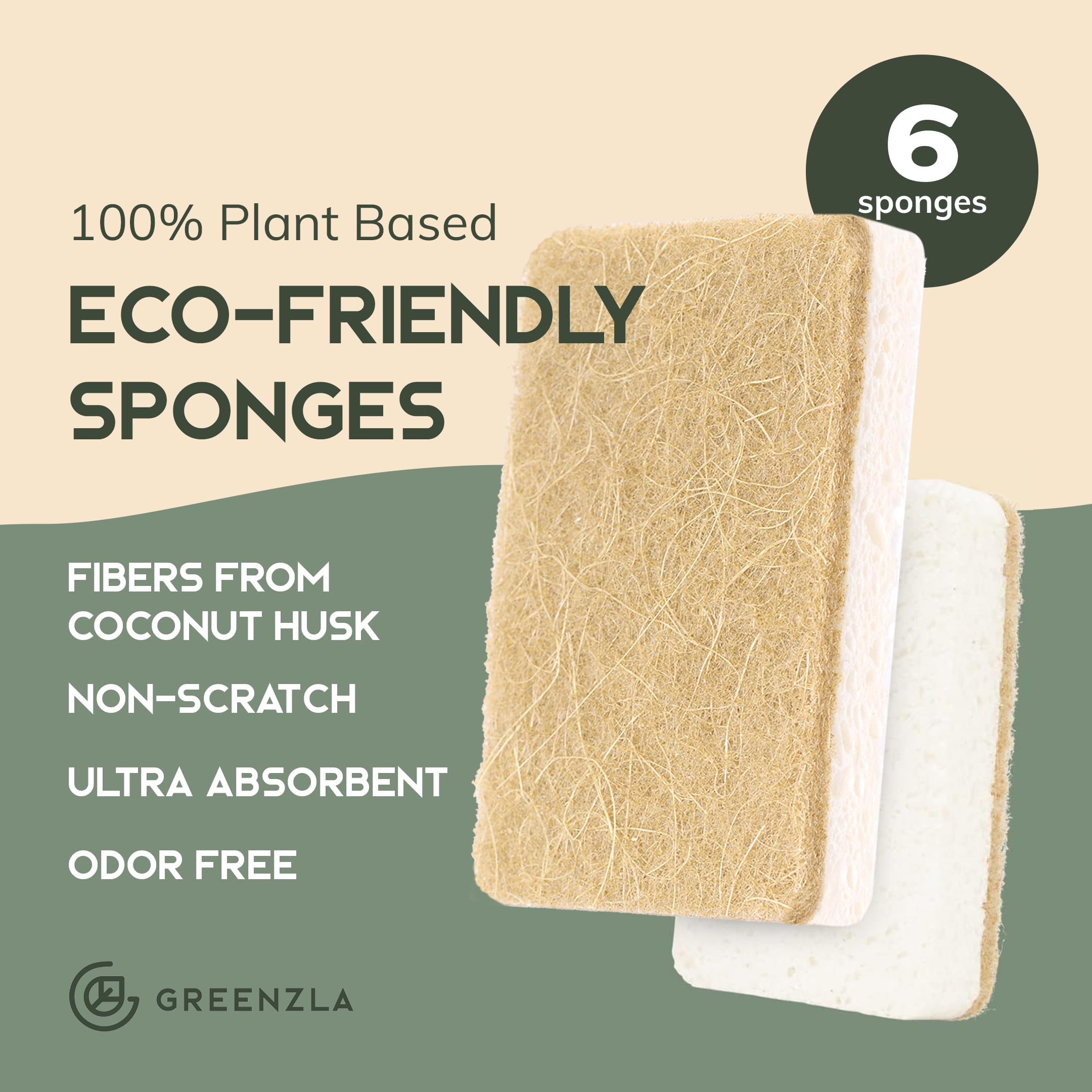 Pack of 6 Biodegradable Natural Kitchen Sponges