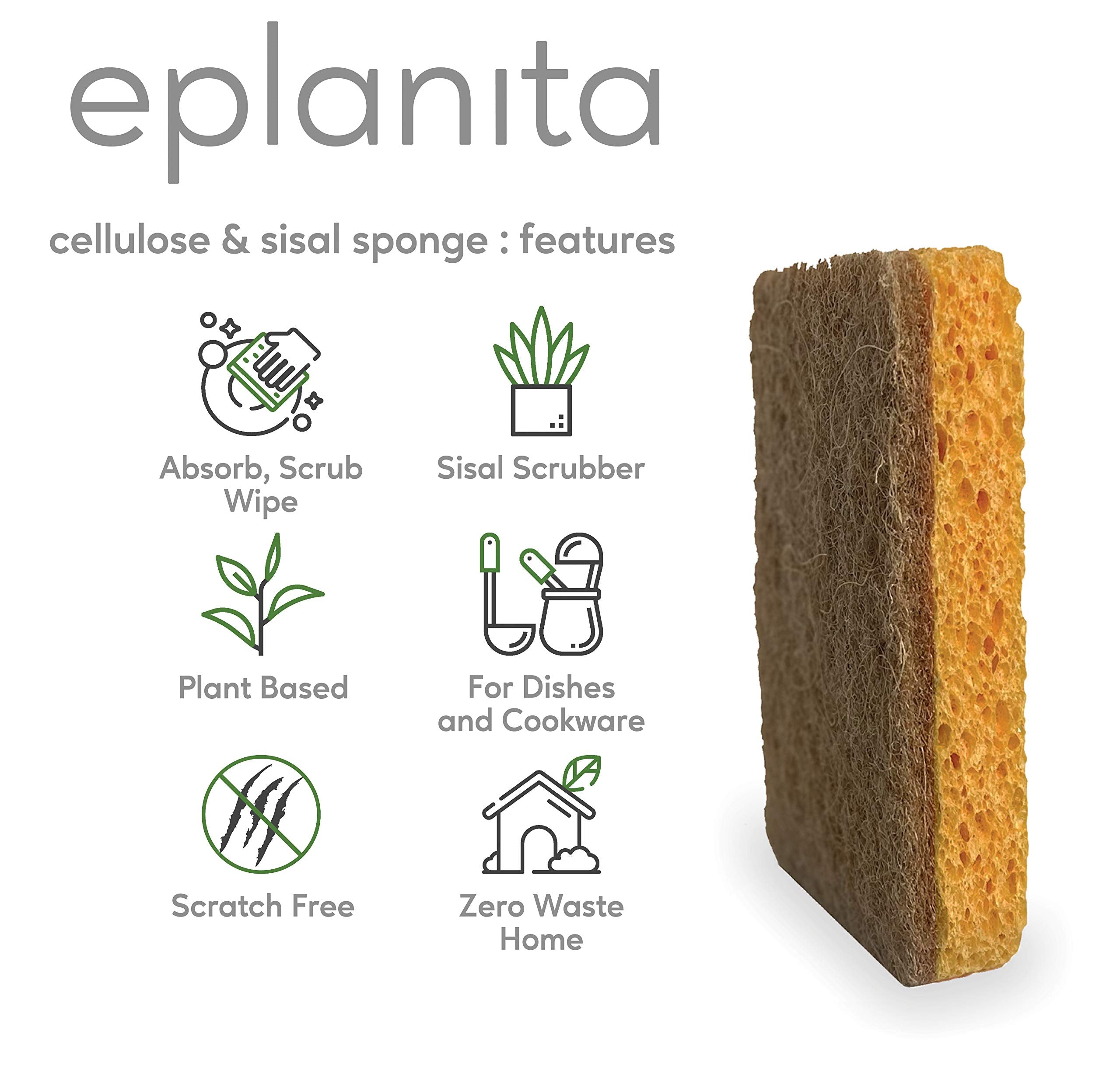 eplanita Esponjas naturales a base de plantas (paquete de 6), antiarañazos, biodegradables, ecológicas, para cocina y baño