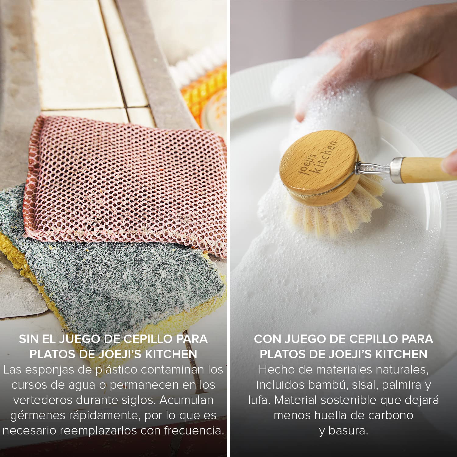 Ecological Bamboo and Sisal Kitchen Brushes