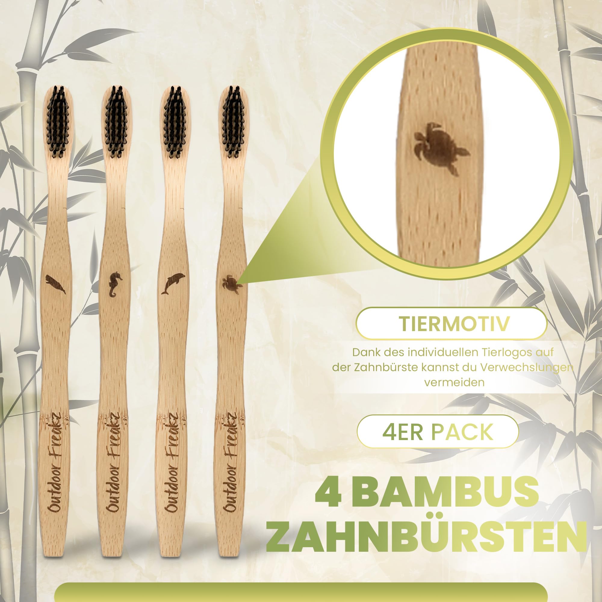 Set de 4 Cepillos de Dientes de Bambú Biodegradable