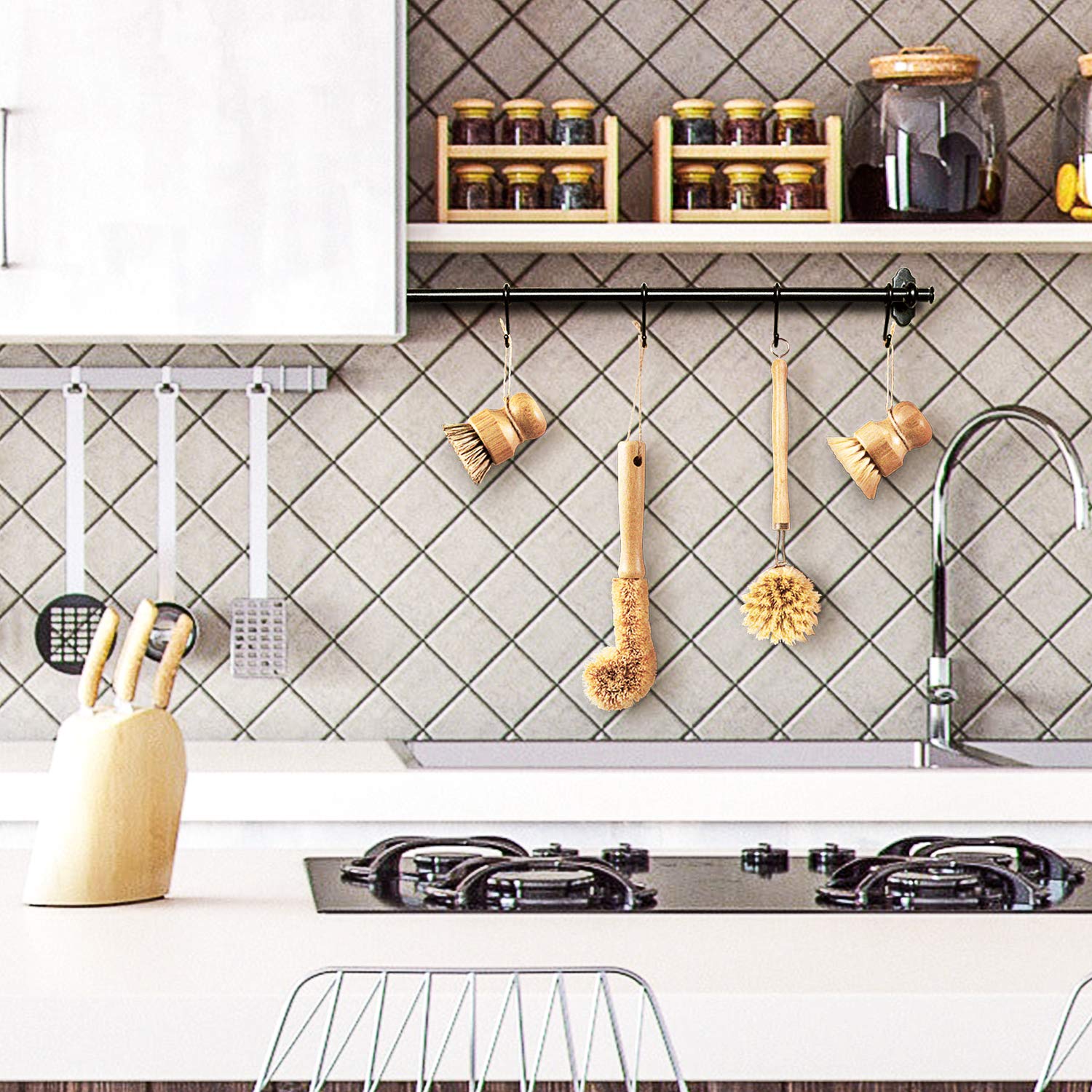 Bamboo Dish Brush with Handle | Set of 4 Brushes