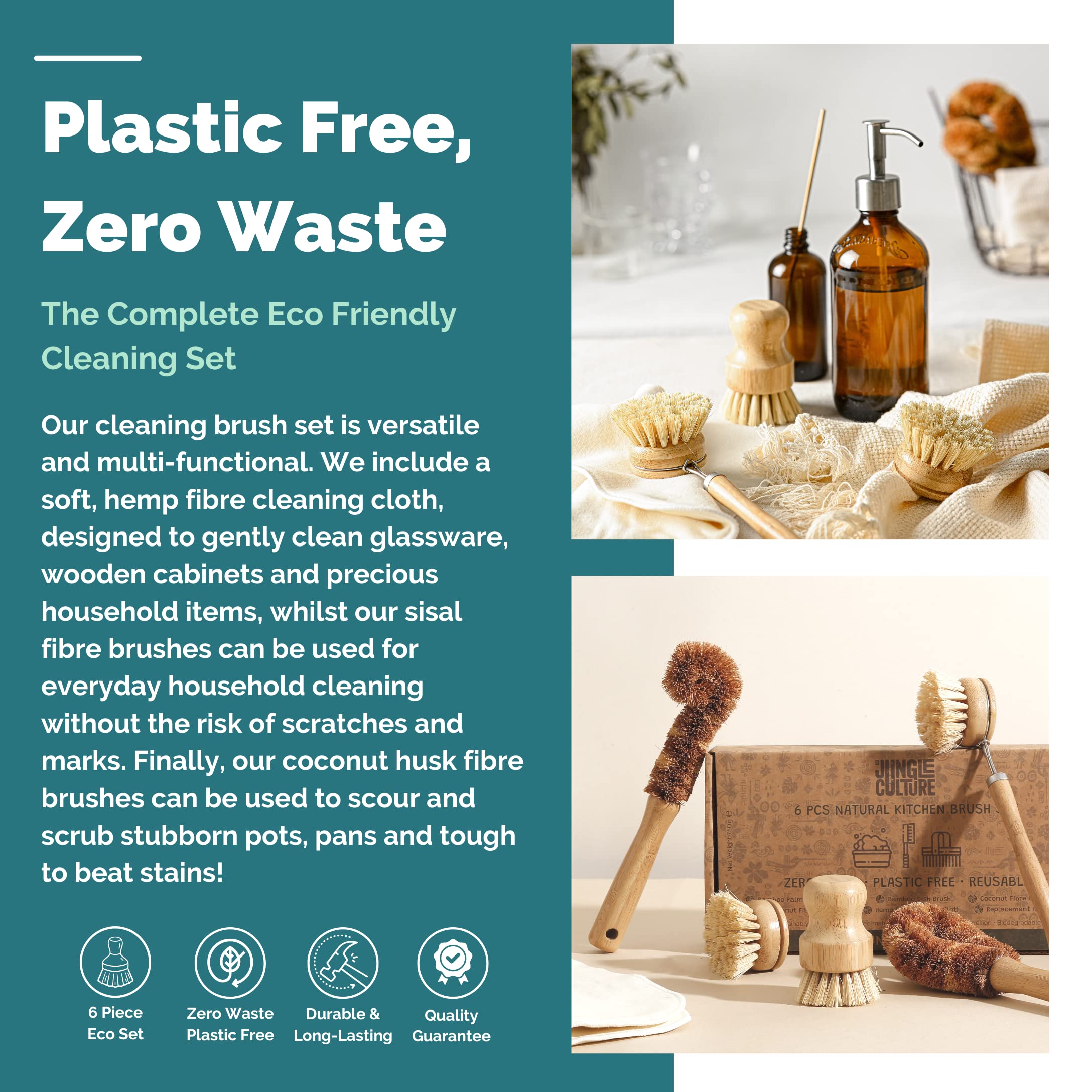 6 Natural Bamboo Brushes for Kitchen Cleaning