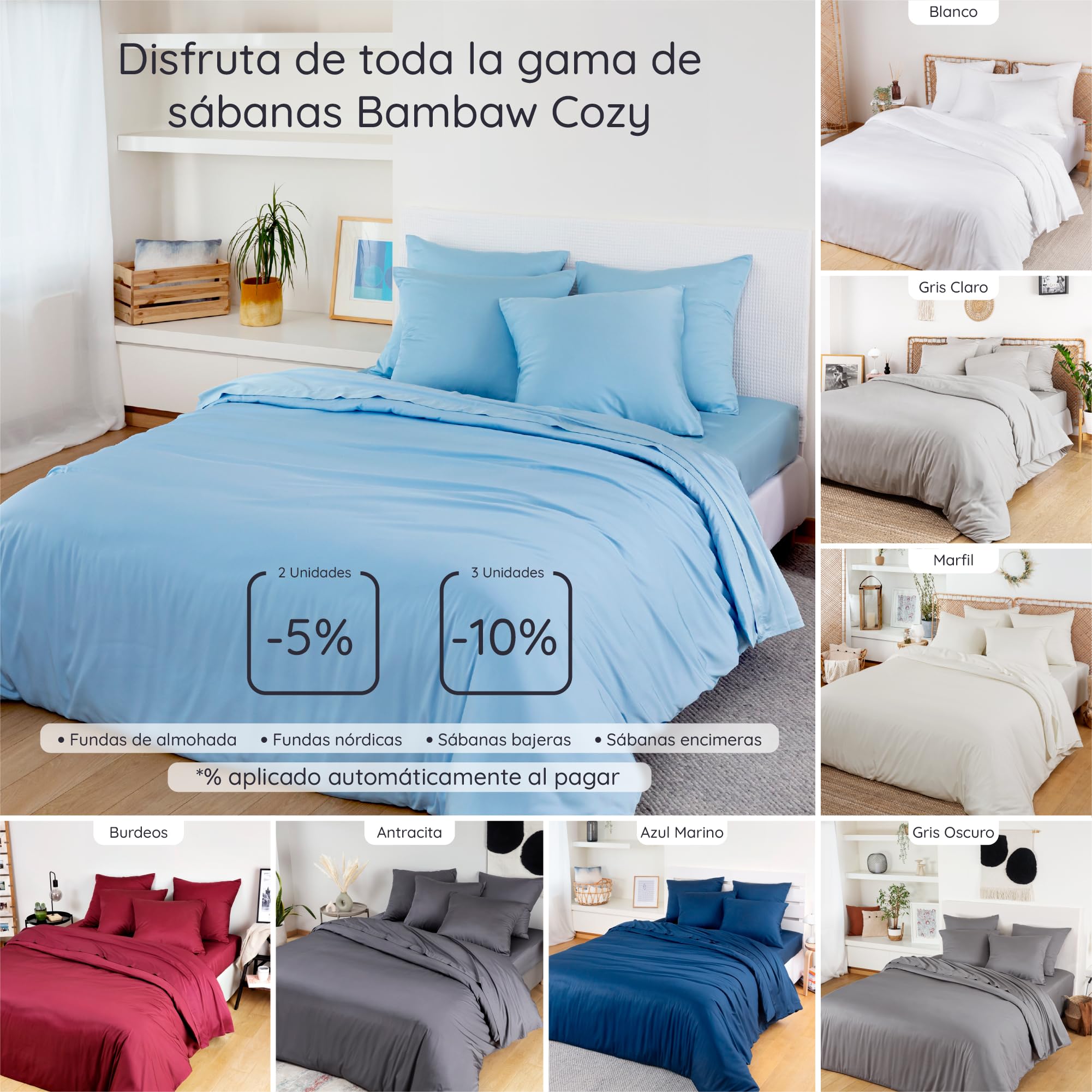 Light Blue Bamboo Fitted Sheet 90x190 cm | Hypoallergenic