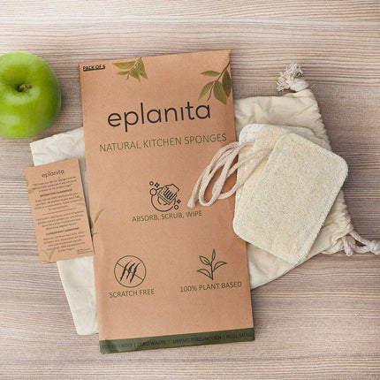 eplanita Esponjas Naturales para Lavar Platos, Estropajos Cocina, Eco Scrubber, Planta de Lufa Natural, Biodegradable y Cero Residuos (Paquete de 6)