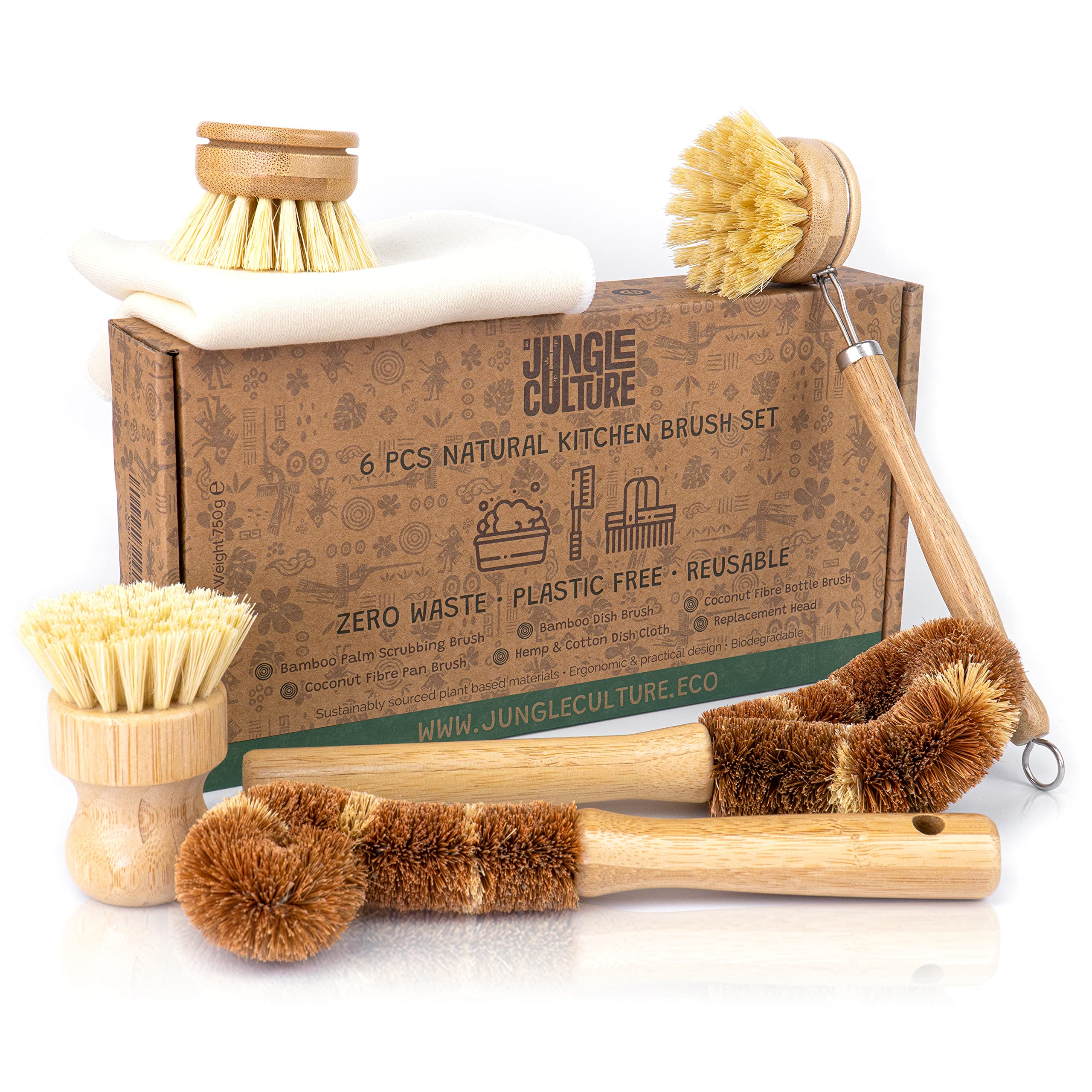 6 Natural Bamboo Brushes for Kitchen Cleaning