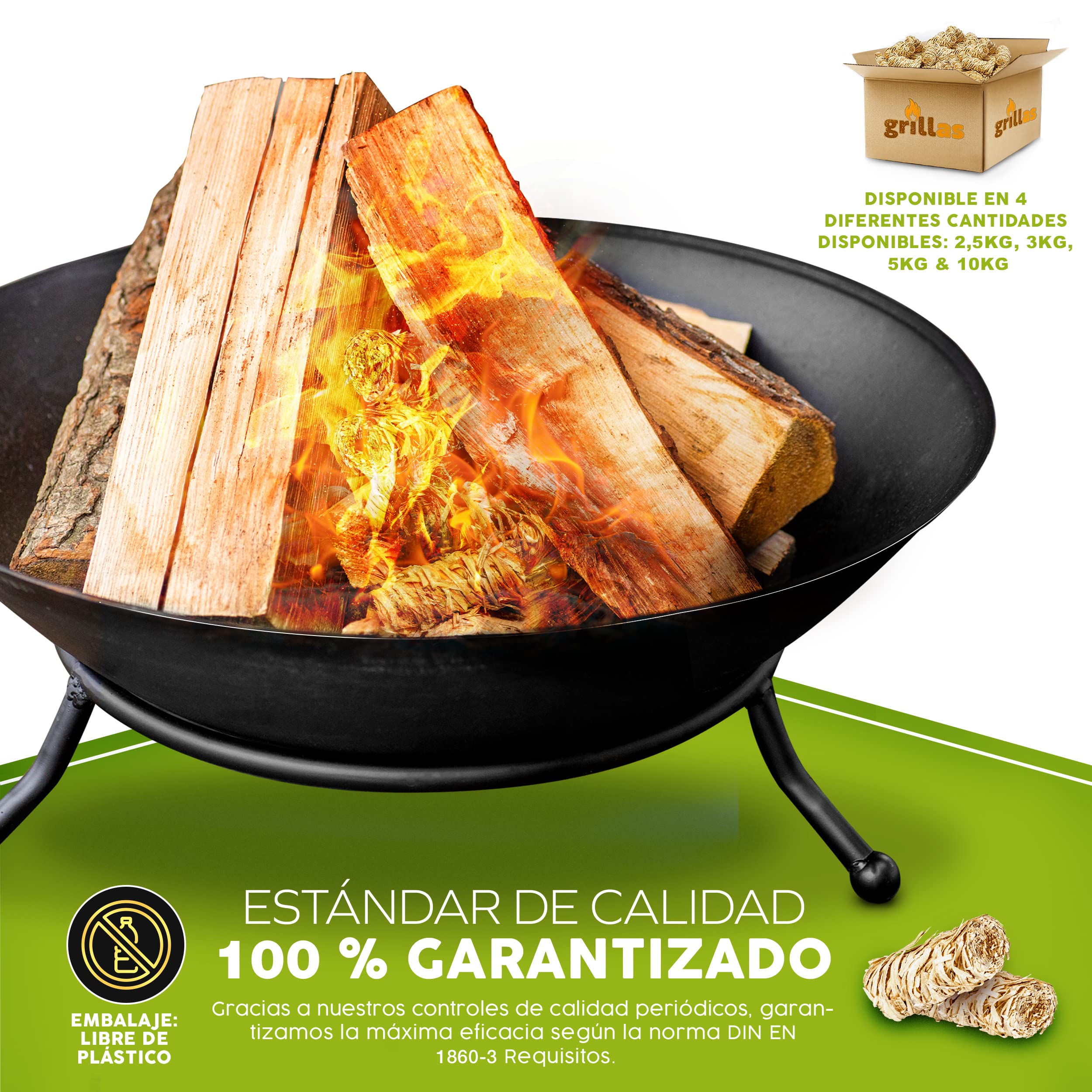 grillas Pastillas de Encendido Ecológicas Enceradas | Encendedores de Barbacoa de Madera Natural | Pastillas de Lana de Leña para Chimeneas, Estufas, Fogatas, Ahumadores (2,5 kg (200 Unidades)