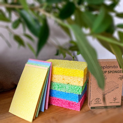 EPLANITA Esponjas Pop-up (Paquete de 5) celulosa Natural, compostable, Limpieza sin arañazos para Cocina y baño, lavarse, Exfoliante ecológico, Manualidades de Bricolaje