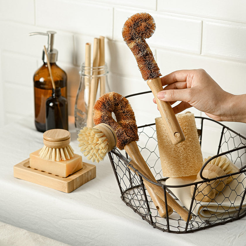 6 Natural Bamboo Brushes for Kitchen Cleaning