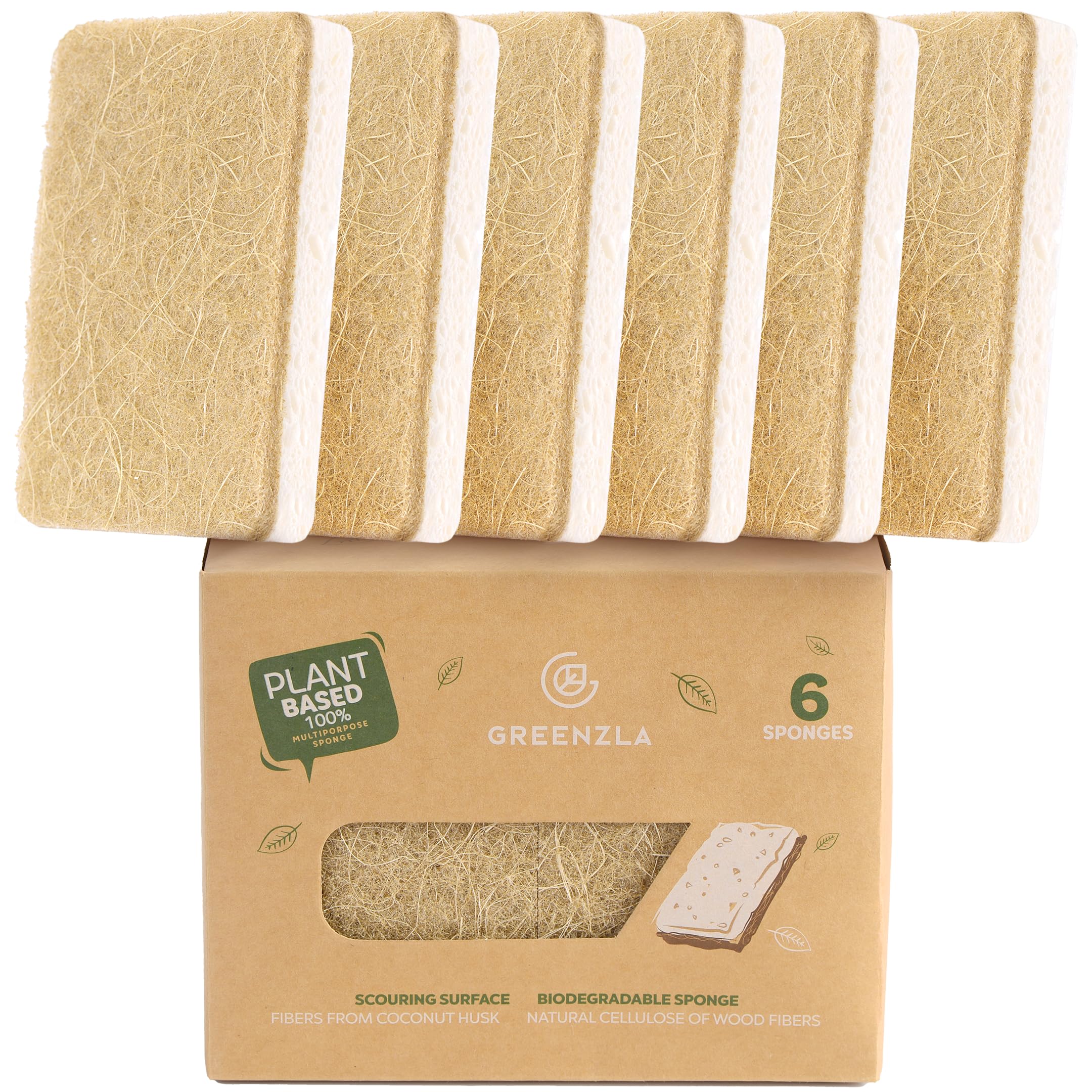 Pack of 6 Biodegradable Natural Kitchen Sponges