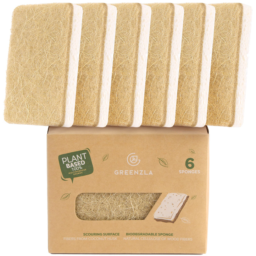 Pack of 6 Biodegradable Natural Kitchen Sponges