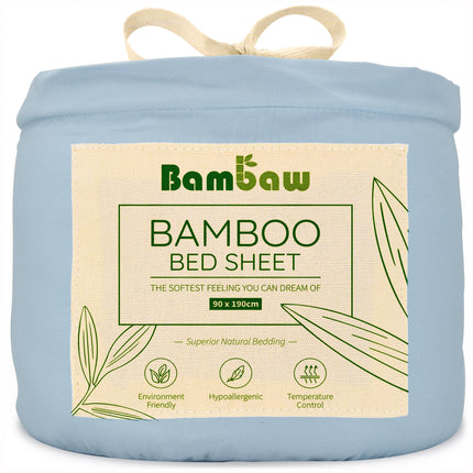 Light Blue Bamboo Fitted Sheet 90x190 cm | Hypoallergenic
